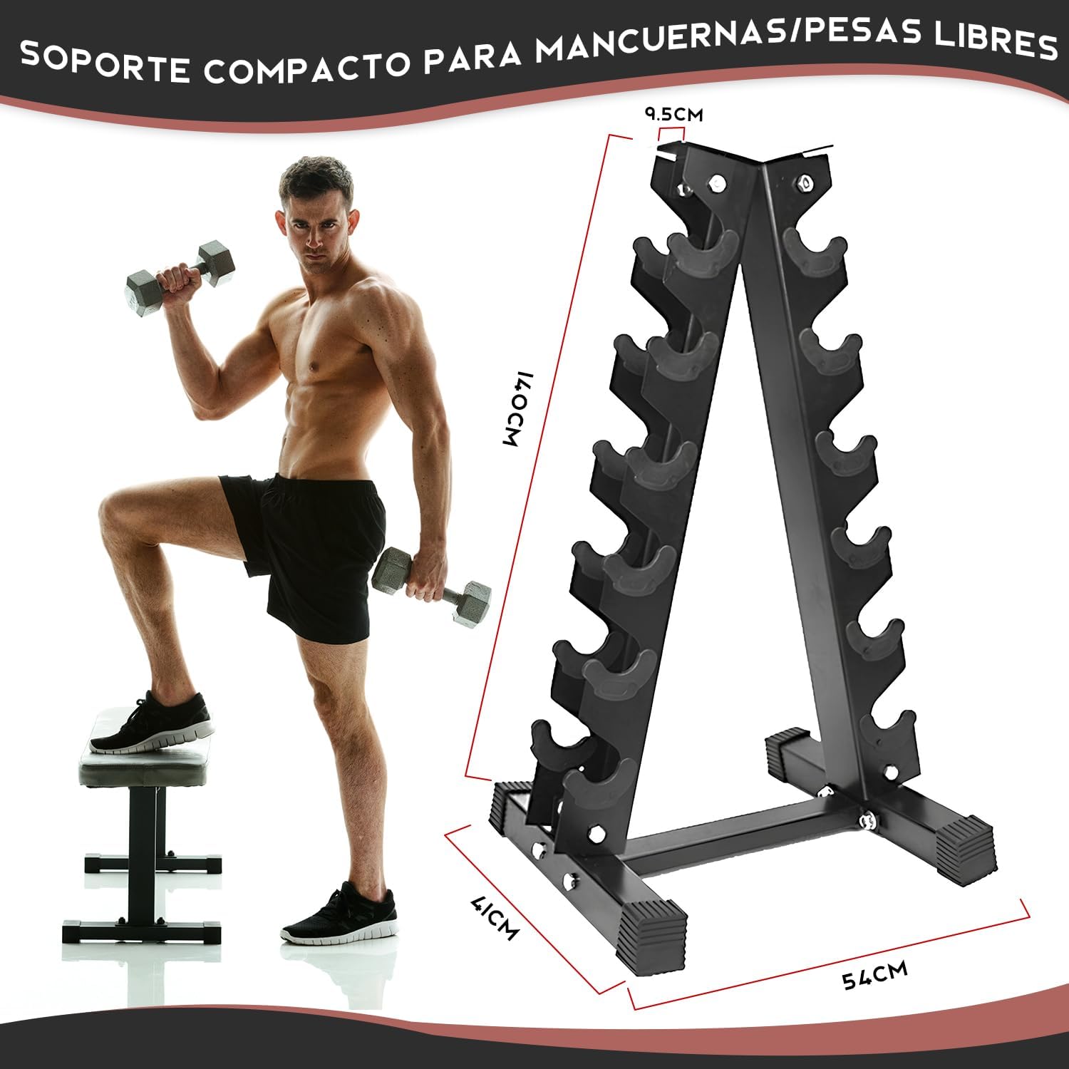Soporte rack de mancuernas, Capacidad de carga 200 kg,compacto para gimnasios o casa
