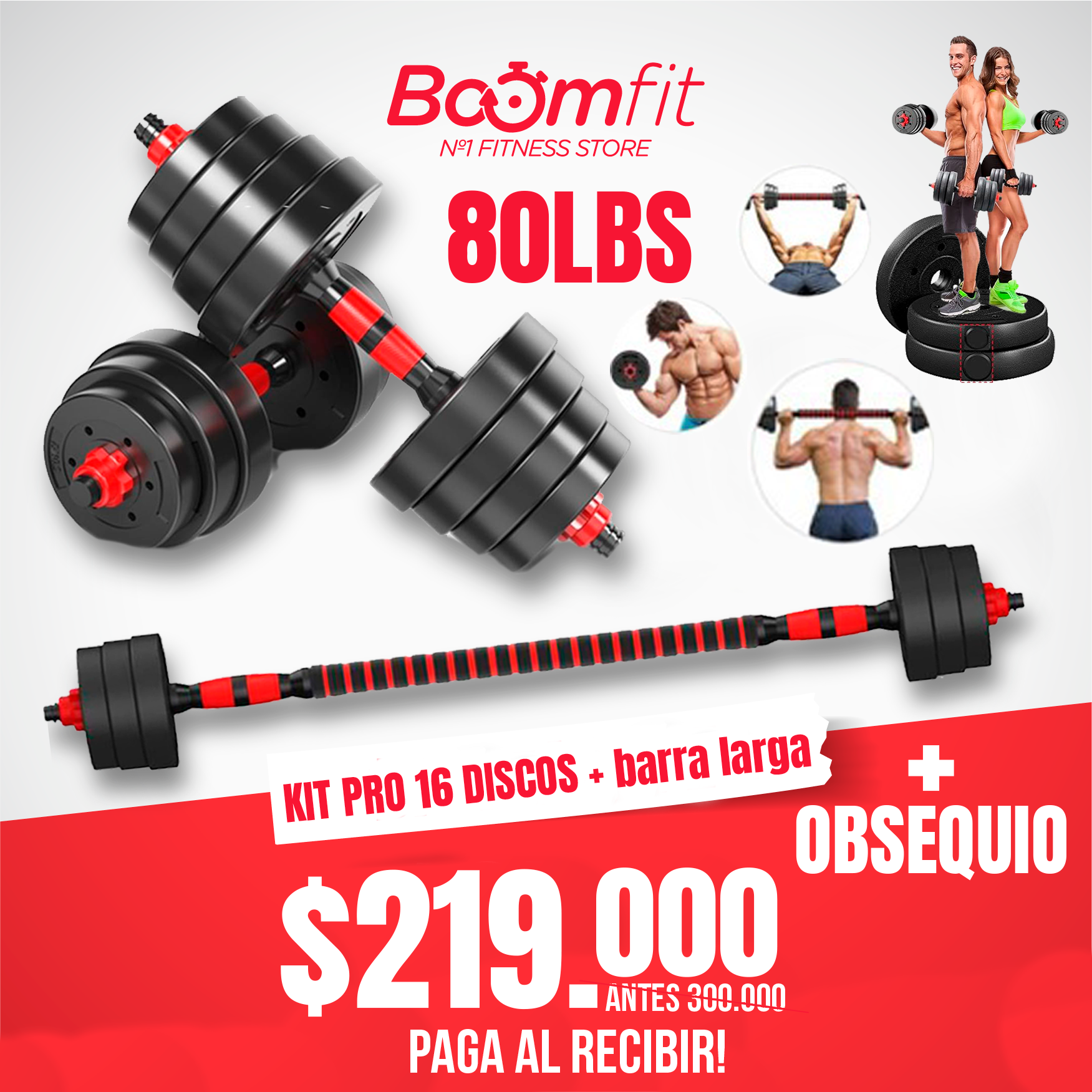 Kit PRO Multifuncional 3 en 1   peso 80 libras + barra larga 1,40 M +OBSEQUIO